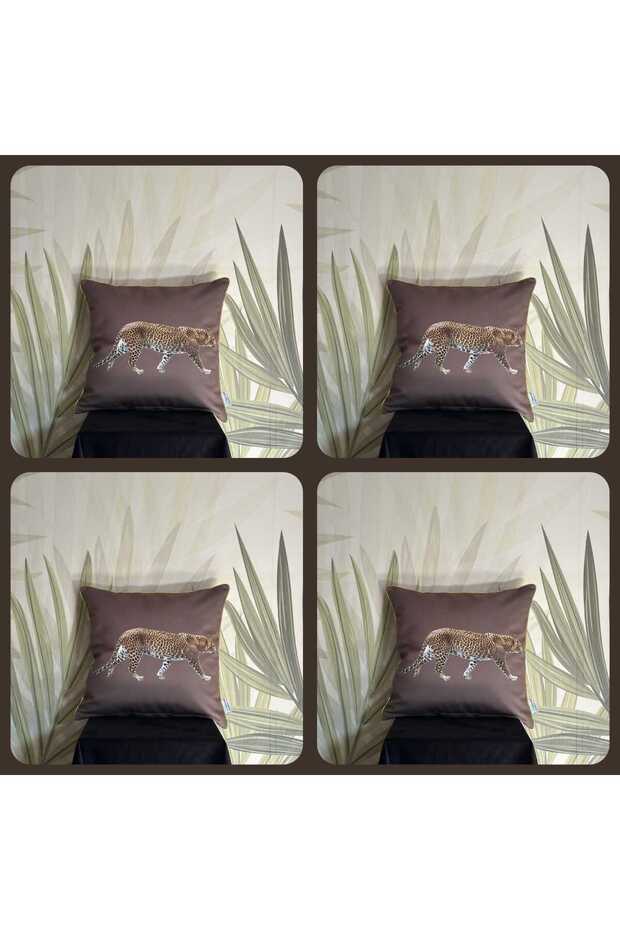 E812 Coffee Velvet Floor Edges Gold Color Piping Double Sides Leopard Pattern Throw Pillow Cover