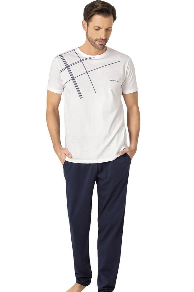 Men &Apos; S Sleepwear Suit with Stripe Detail, Short Sleeve, Crew Neck, 100% Cotton