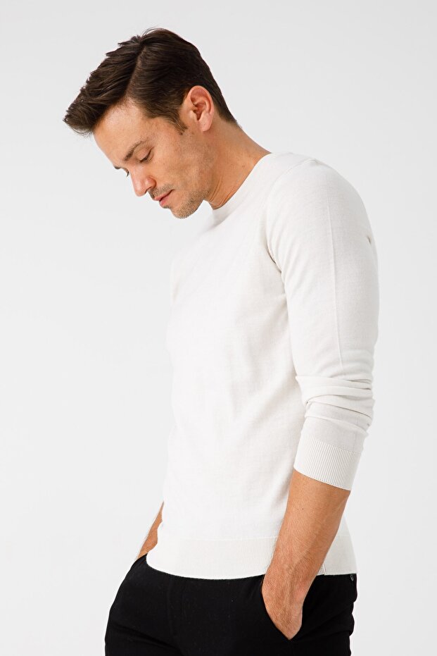 Men's Basic Zero Collar Thin Knitwear Sweater Bone - 6