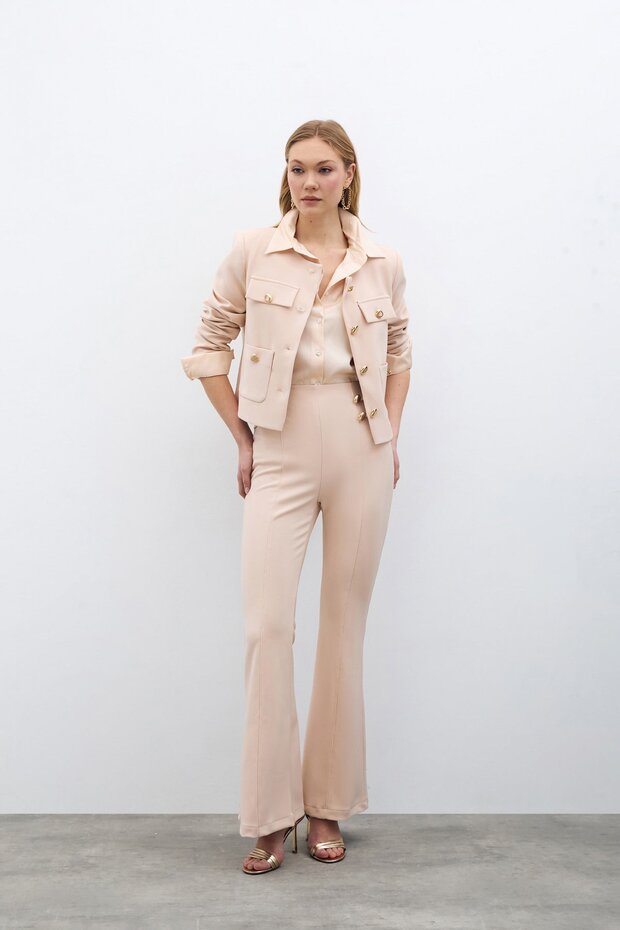 İspanyol Paça Pantolon - Bej - 2