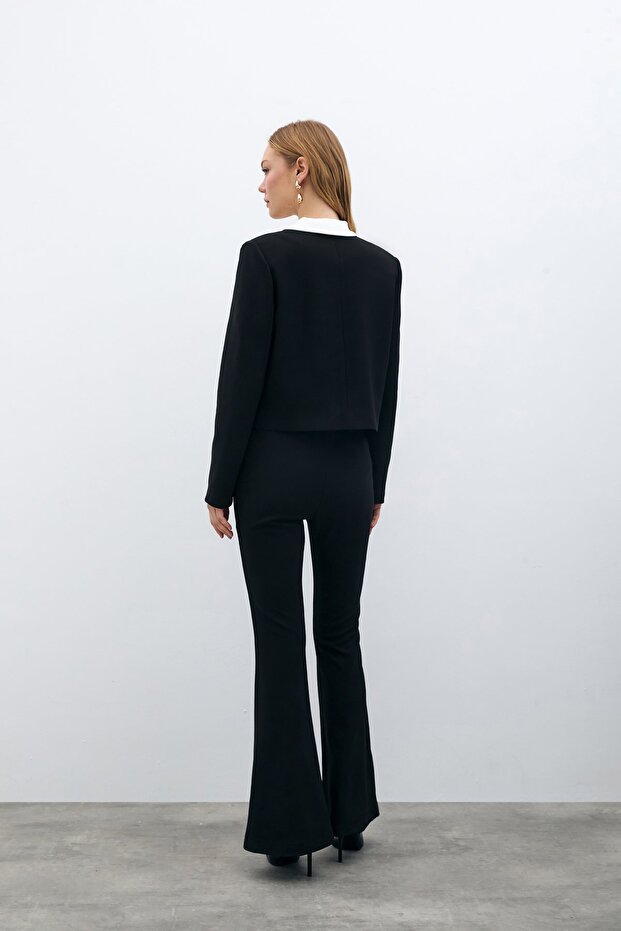 سترة قصيرة بأزرار - أسود - 5