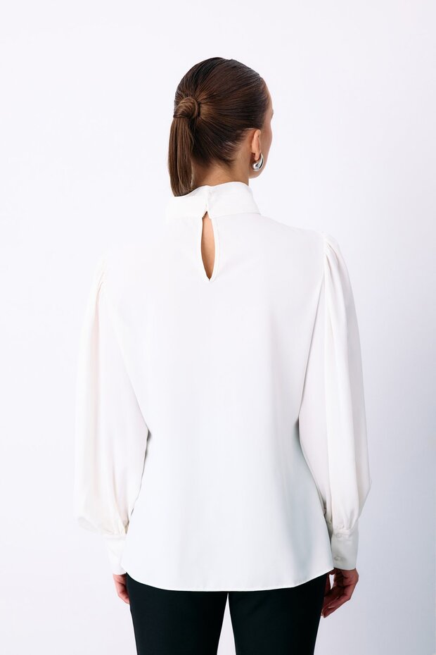 Bluse mit Nervenmuster - Ecru - 5