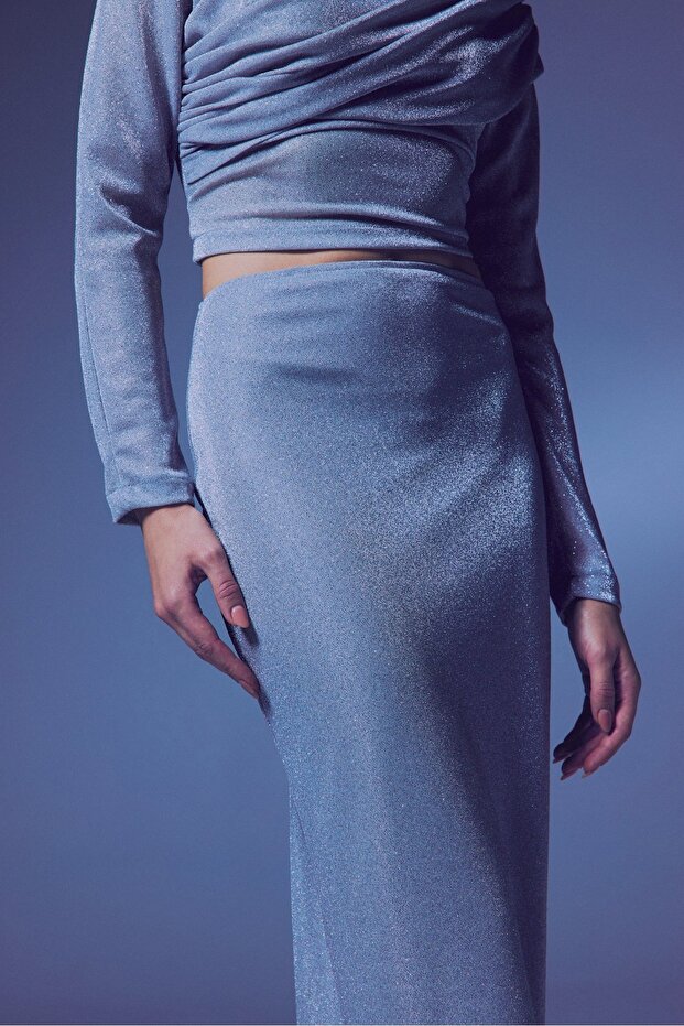 Simli Midi Etek - Gümüş - 4