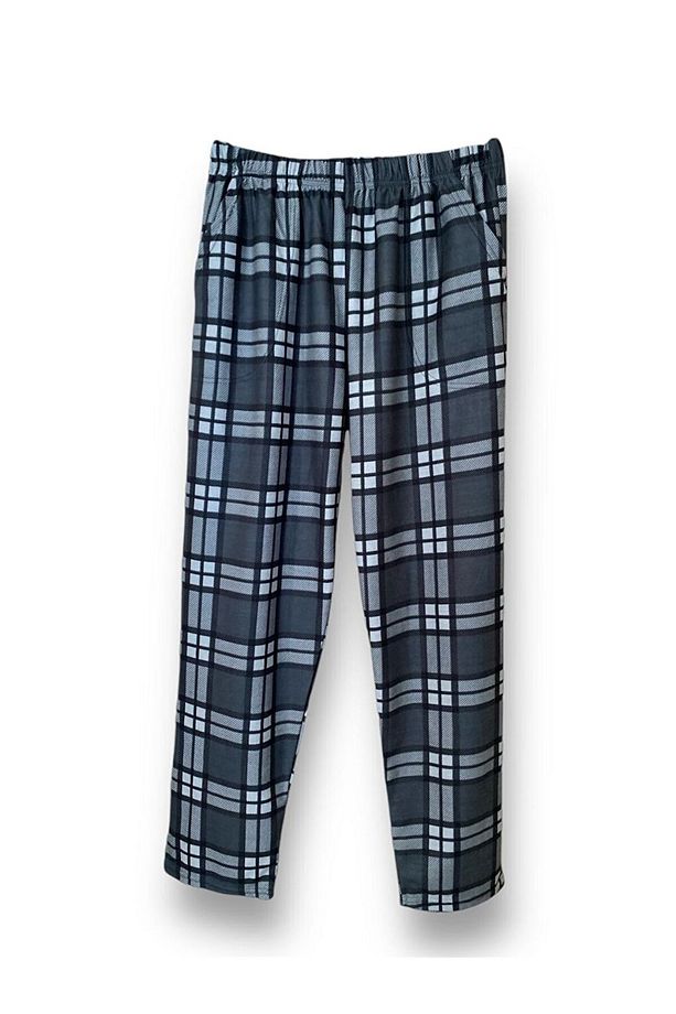 Erkek Koyu Gri Ekose Süet Cepli Yüksek Kaliteli Yumuşak Kışlık Pijama Altı - 1