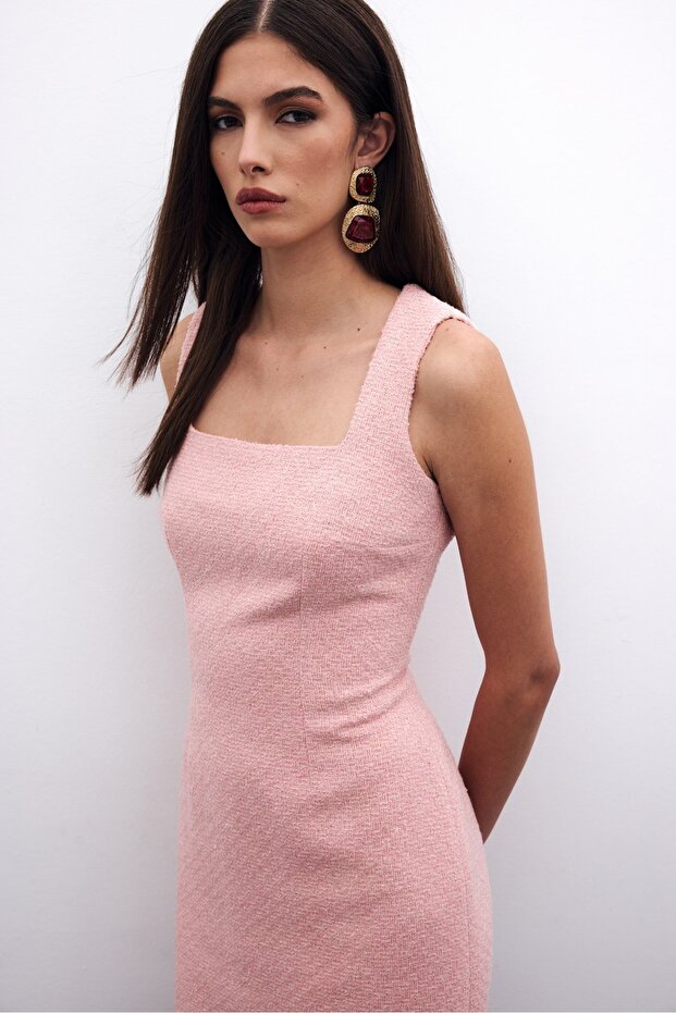 Mini Tüvit Elbise - Pudra - 6