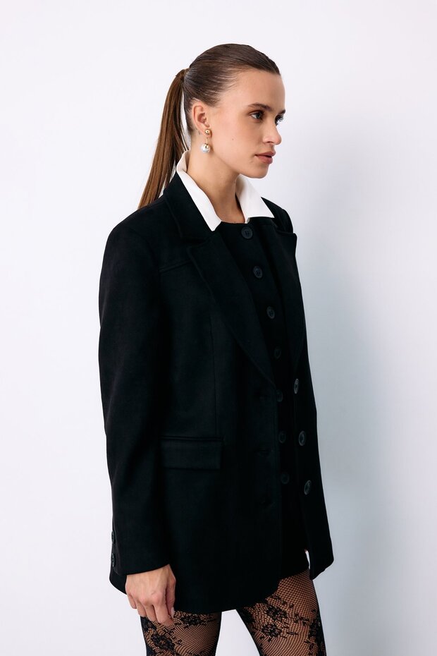 سترة من جلد الغزال بأزرار - أسود - 5