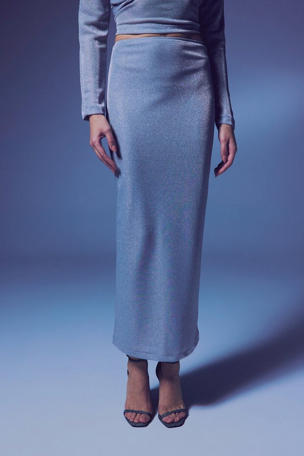 Simli Midi Etek - Gümüş - 5