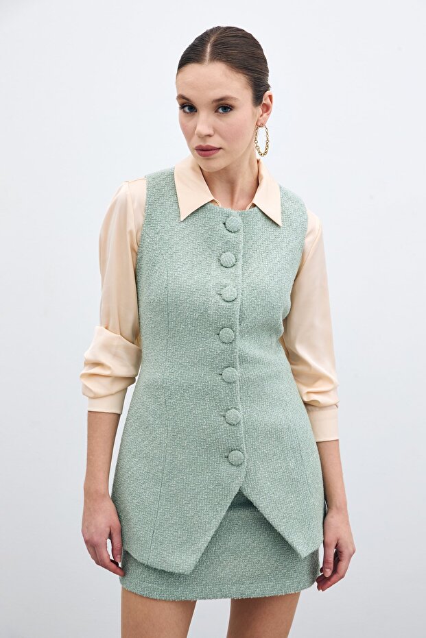 سترة تويد بأزرار - نعناعي - 3