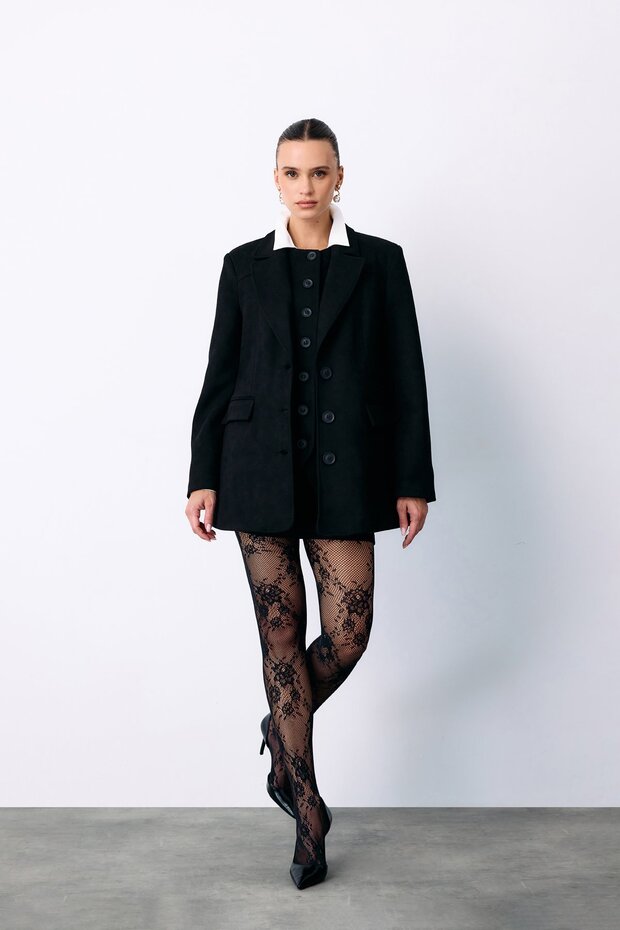 سترة من جلد الغزال بأزرار - أسود - 2