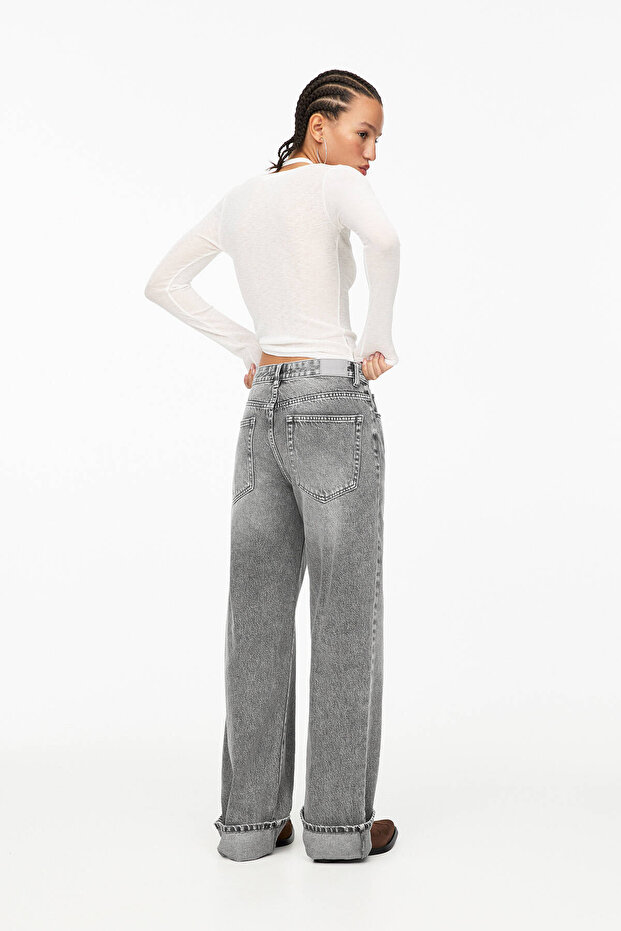 Kıvrık paçalı straight baggy jean - 3