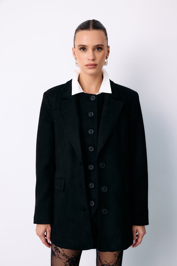 سترة من جلد الغزال بأزرار - أسود - 3