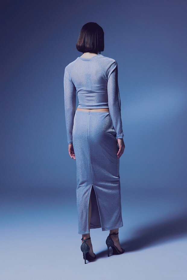 Simli Midi Etek - Gümüş - 6