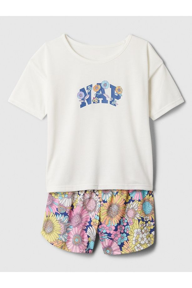 Kız Çocuk Pembe Çiçek Desenli Pijama Takımı - 1