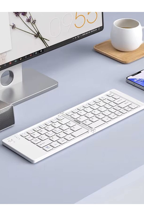 Ultra ince Katlanabilir Şarj Edilebilir Android/iOS/Windows Uyumlu Kablosuz Bluetoothlu Klavye - 1