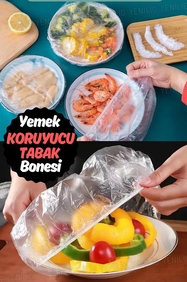Yiyecek Tazeliğini Koruyan Tabak Bonesi Seti – 100 Adet Lastikli ve Sağlam 22 cm Örtü - 6