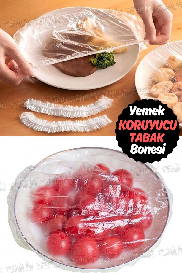 Yiyecek Tazeliğini Koruyan Tabak Bonesi Seti – 100 Adet Lastikli ve Sağlam 22 cm Örtü - 3
