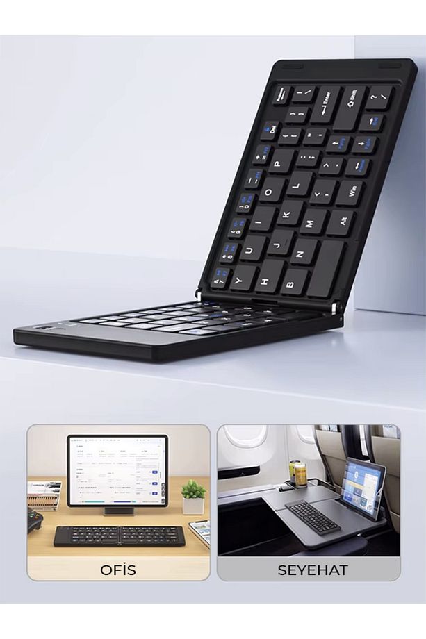 Ultra ince Katlanabilir Şarj Edilebilir Android/iOS/Windows Uyumlu Kablosuz Bluetoothlu Klavye - 6