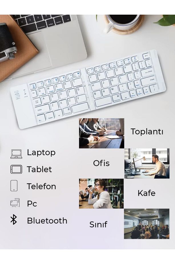 Ultra ince Katlanabilir Şarj Edilebilir Android/iOS/Windows Uyumlu Kablosuz Bluetoothlu Klavye - 5