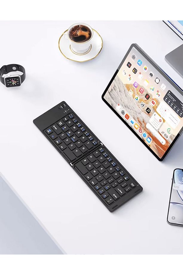 Ultra ince Katlanabilir Şarj Edilebilir Android/iOS/Windows Uyumlu Kablosuz Bluetoothlu Klavye - 7