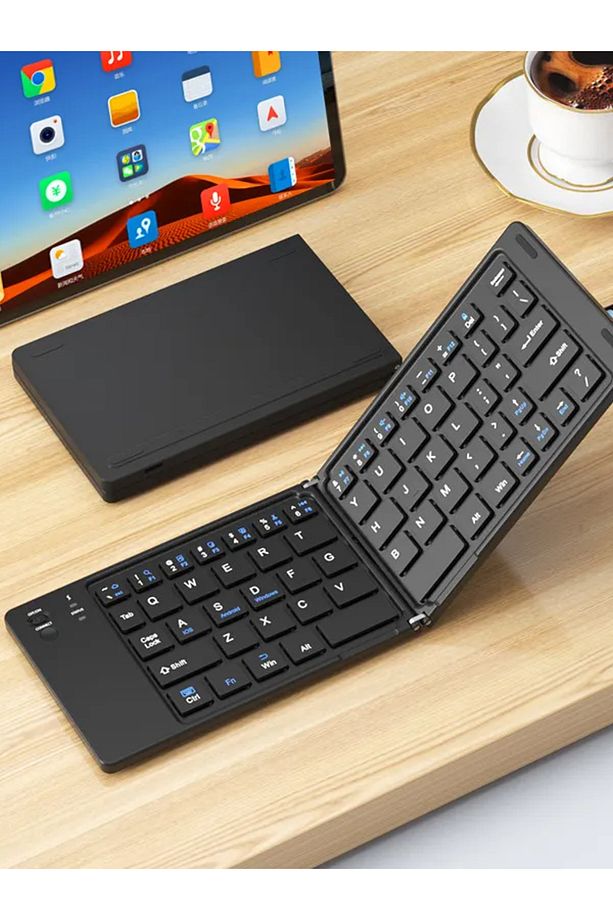 Ultra ince Katlanabilir Şarj Edilebilir Android/iOS/Windows Uyumlu Kablosuz Bluetoothlu Klavye - 1