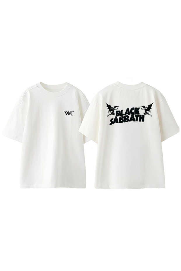 Black Sabbath Two Angels Design Back Printed Cotton White Oversize T-Shirt