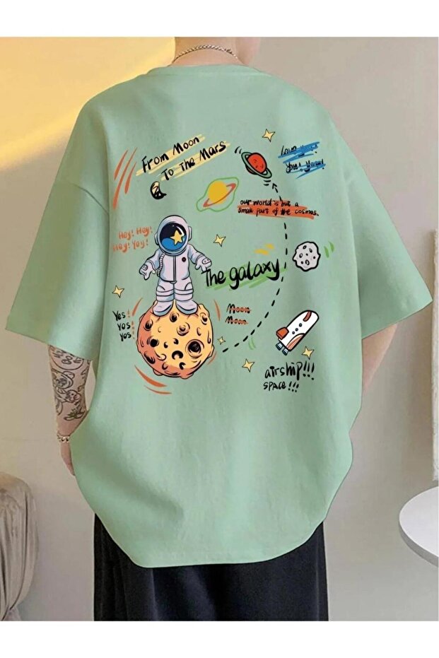Unisex Mint Green Back Galaxy Space Oversize Printed Tshirt