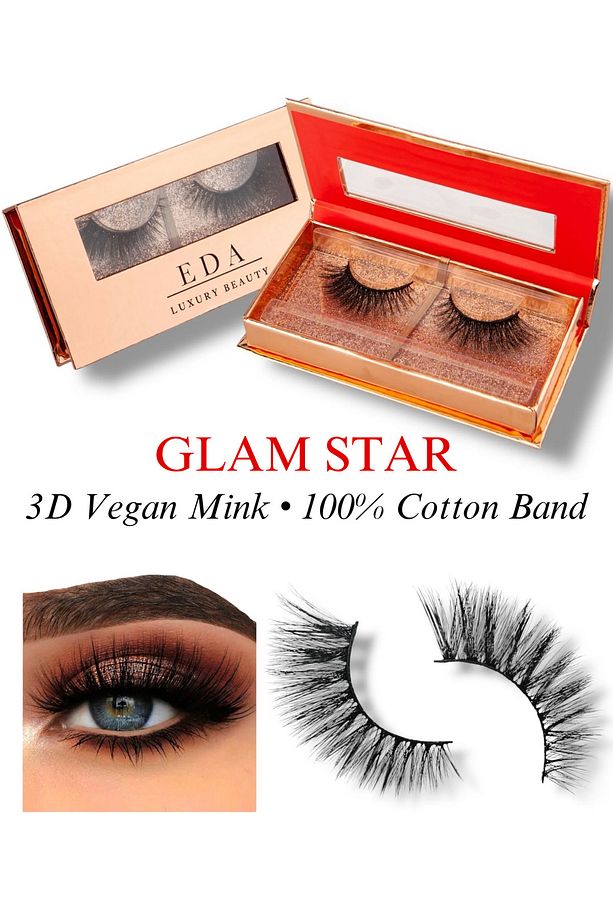Glam Star 3d Vegan Mink Takma Kirpik Lüks Extra Uzun Yoğun Çift Katlı Hacimli Çekik False Eyelashes - 1