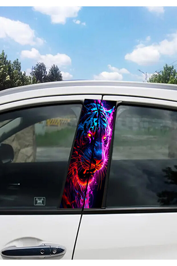 Car Door Pole Covering Foil Sticker Colorful Tiger 25X50 cm