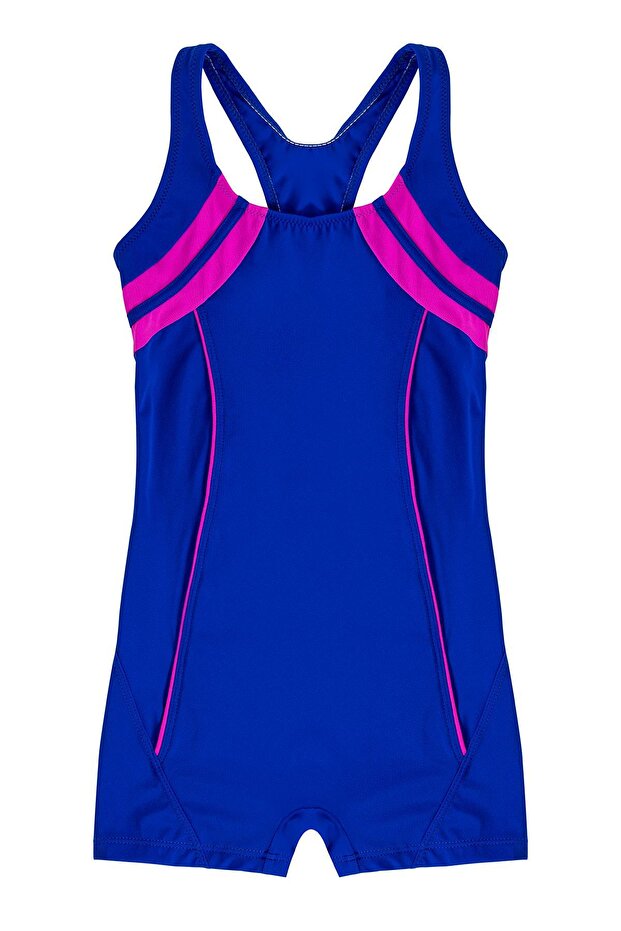 Girl's Striped Blue Swimming Athlete Swimsuit