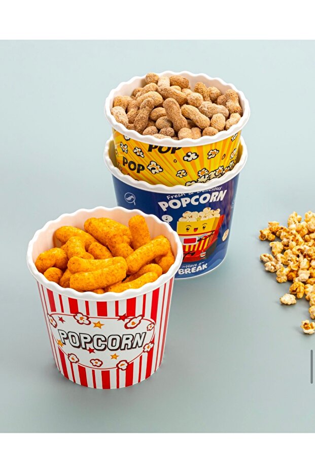 Popcorn Kutusu - 3'lü Patlamış Mısır Kovası - 4
