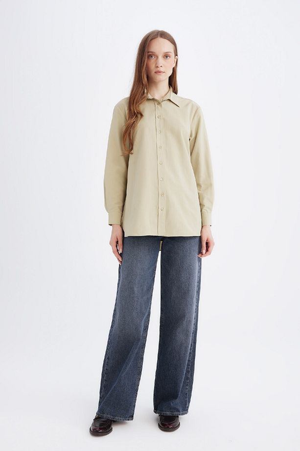 Relax Fit Basic Düz Poplin Uzun Kollu Gömlek Tunik D7341ax25sp - 2