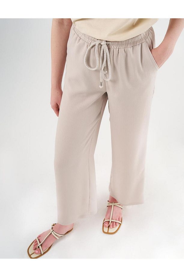 Bağcıklı Geniş Paça Pantolon Taş - 6