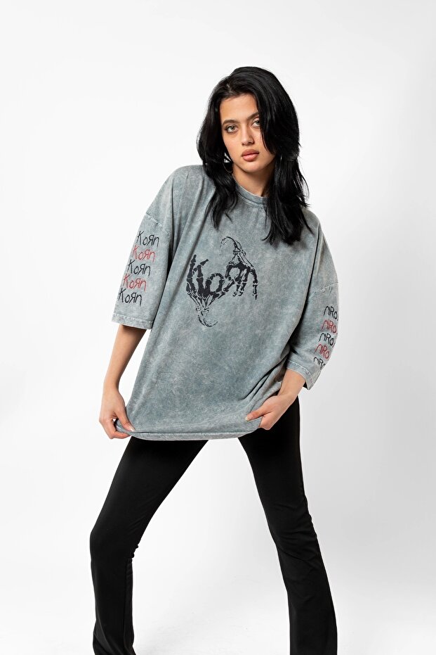 Washable White Horn Back Printed Oversize Unisex T-shirt