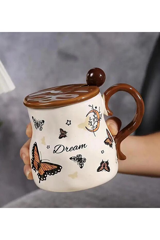 Vintage Butterfly Pattern Ceramic Mug - 4