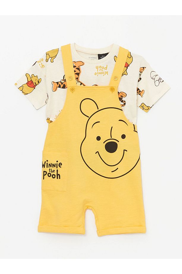 Lcw Kids Bisiklet Yaka Kısa Kollu Winnie The Pooh Baskılı Erkek Bebek Tişört Ve Salopet 2'li Takım - 4