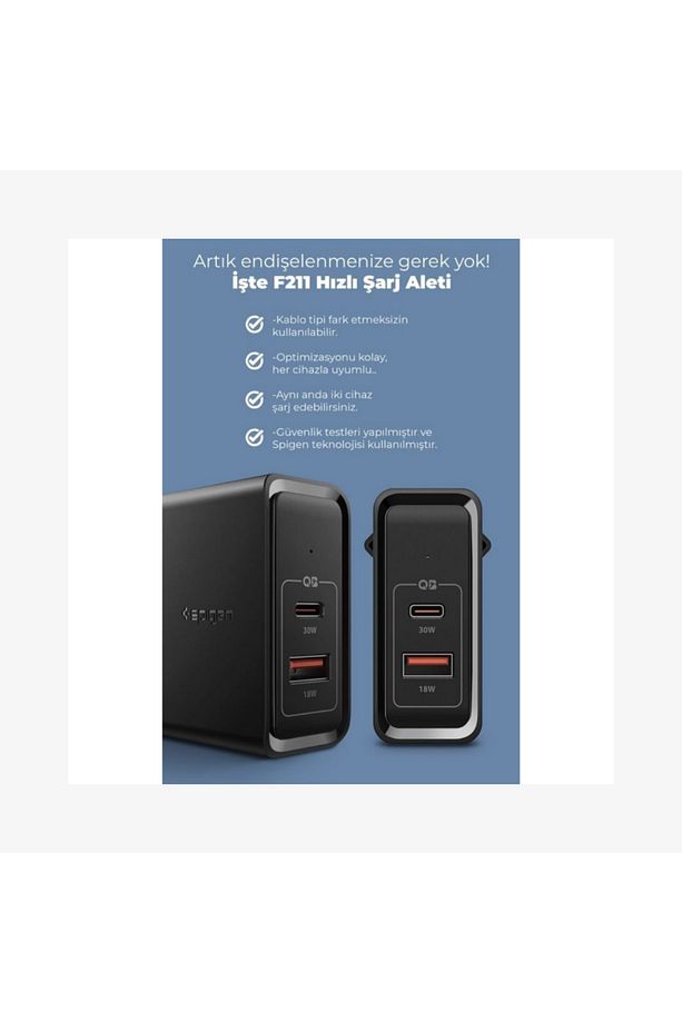 48W USB-C 2 Port Adaptör - Hızlı Şarj Aleti Type-C PD 3.0 30W + QC 3.0 18W F211 - 000AD24973 - 7