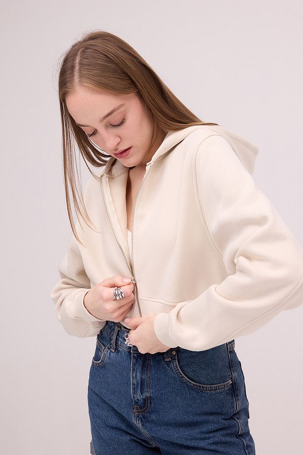 Şardonlu Kapüşonlu Crop Sweatshirt H1526-İ9 - 4