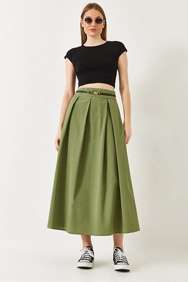 Women's Mint Green Belted Flared Skirt 5000 60261278