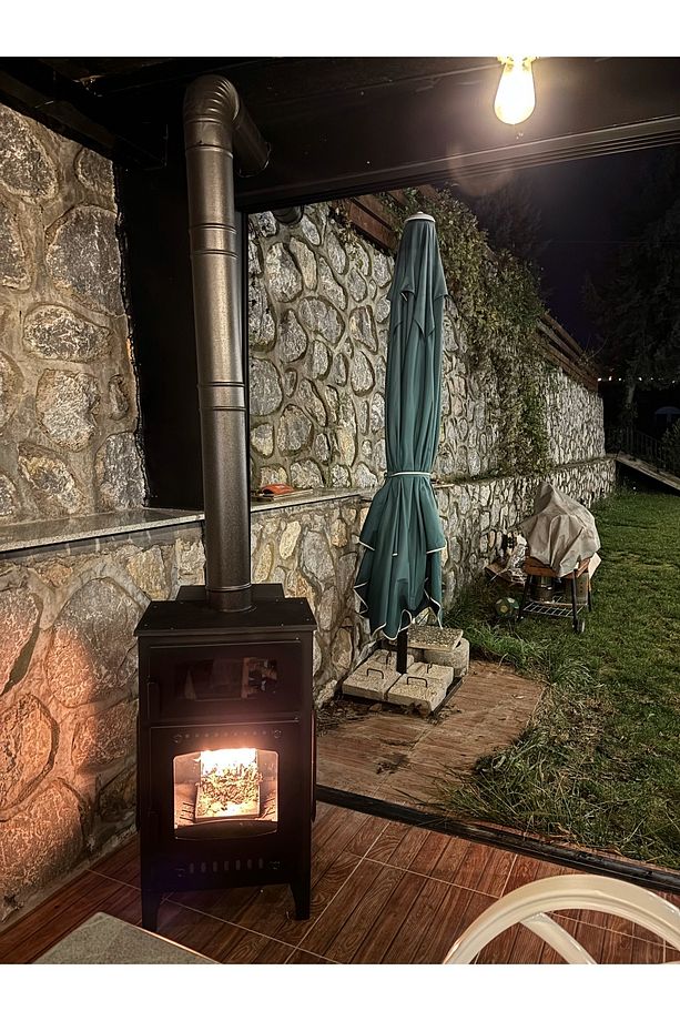 Geniş Camlı Odun ve Pelet Şömine Sobası - 8 kW, Fırınlı, Ayarlanabilir Isı Teknolojisi, Eko Model - 3
