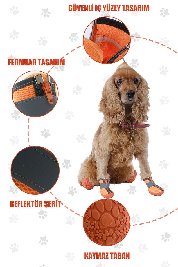 Köpek Ayakkabısı - Reflektörlü Turuncu Köpek Ayakkabısı - Kaydırmaz Kauçuk Taban Köpek Ayakkabısı - 7
