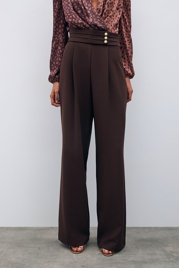 Bel Detaylı Pantolon - Kahve - 5