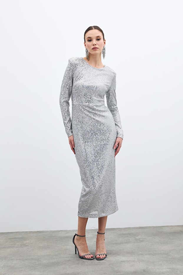 فستان ترتر بظهر منخفض - فضي - 2