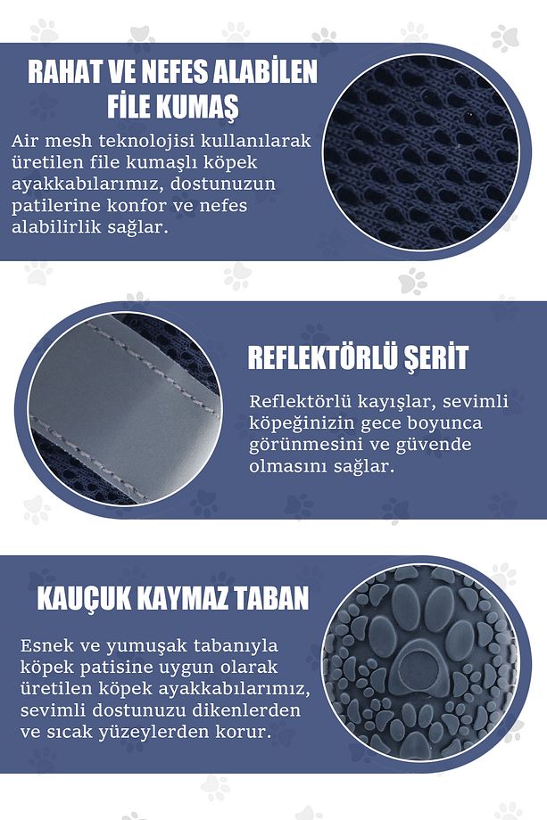 Köpek Ayakkabısı - Reflektörlü Lacivert Köpek Ayakkabısı - Kaydırmaz Kauçuk Taban Köpek Ayakkabısı - 8