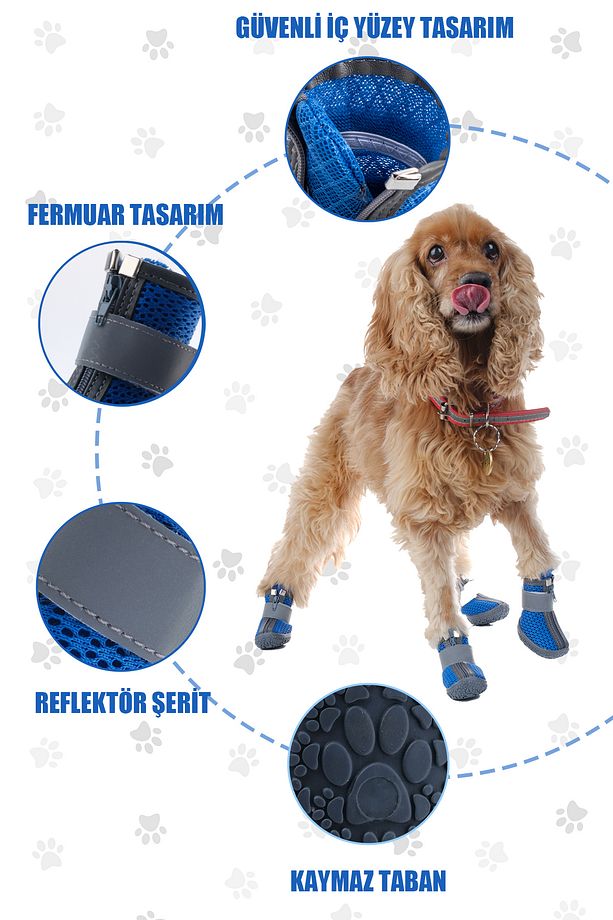 Köpek Ayakkabısı- Fermuarlı Mavi Köpek Ayakkabısı - Kaydırmaz Kauçuk Taban Köpek Ayakkabısı - 7