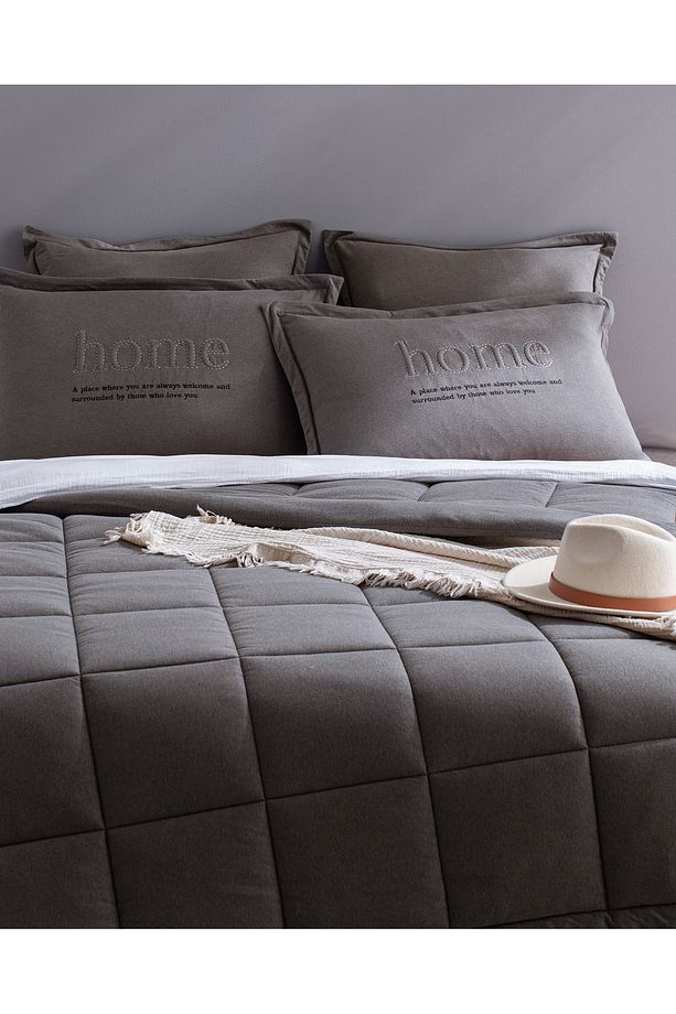 Bobigny Çift Kişilik Pamuklu SuperSoft Comforter Set - Antrasit - 2