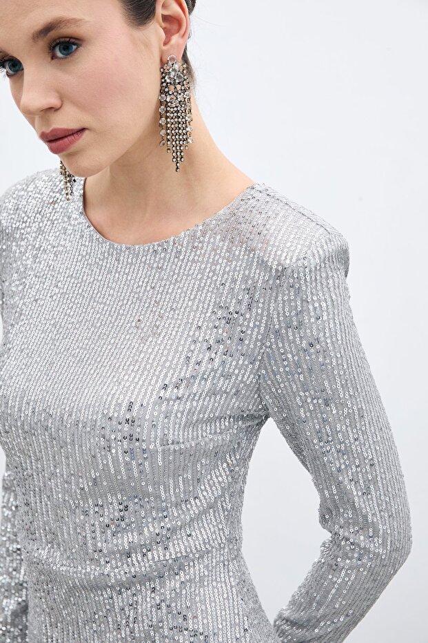 فستان ترتر بظهر منخفض - فضي - 6