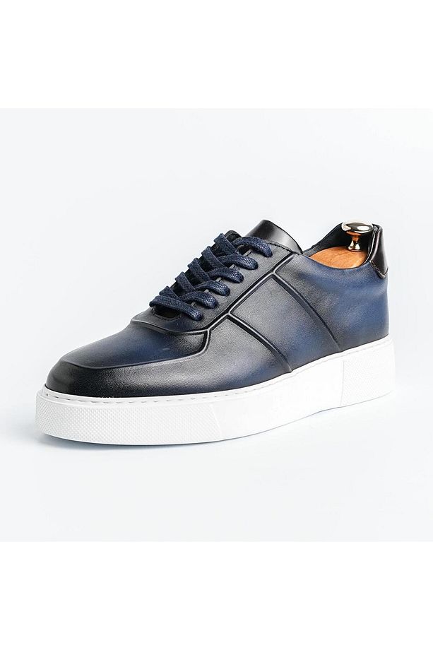 Eddy model Model Hakiki Deri El Yapımı Erkek Lacivert Sneakers Ayakkabı - 8