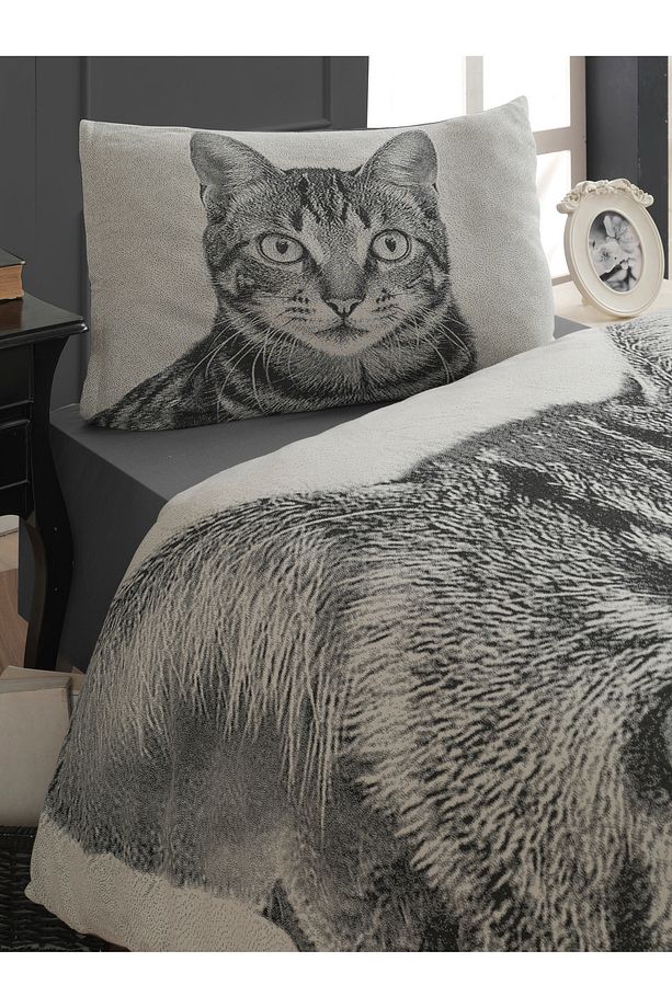 Amico Cat , Ultra Hd Jakarlı Desenli Örme Penye Tek Kişilik Nevresim Takımı - 2