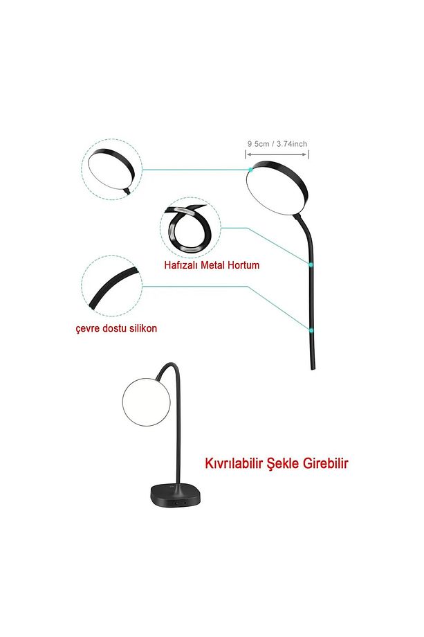 BRO Şarjlı Akrobat 360° Masa Üstü Lamba 3 Kademe Dokunmatik Çalışma Okuma Işığı Gece Lambası Işık. - 5