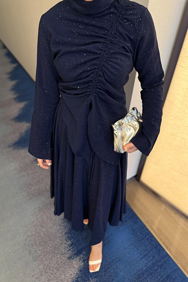 طقم برباط لامع - أزرق داكن - 6